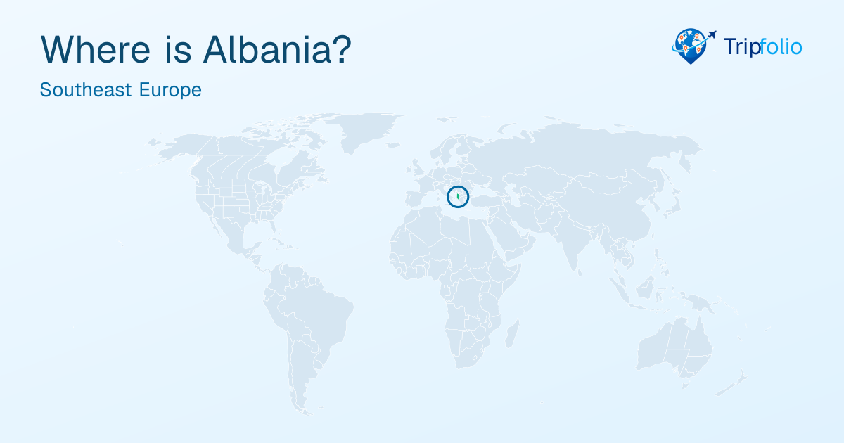 World map with Albania highlighted in green and circled