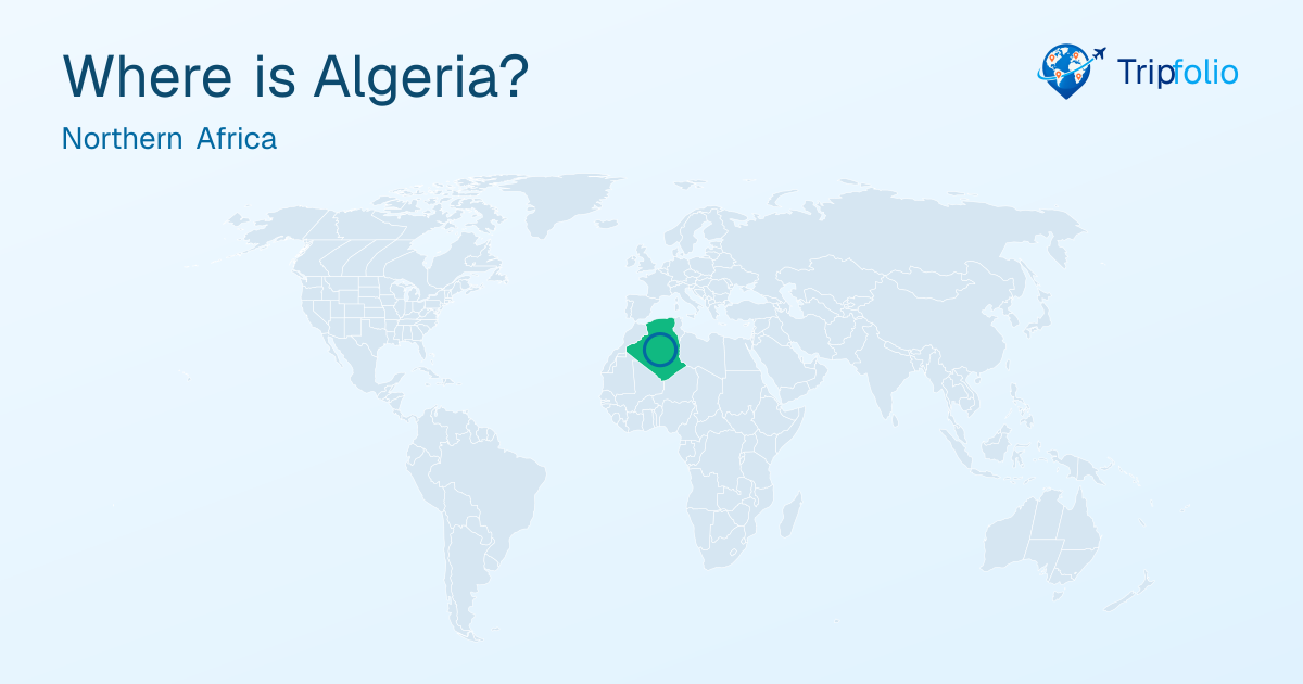 World map with Algeria highlighted in green and circled