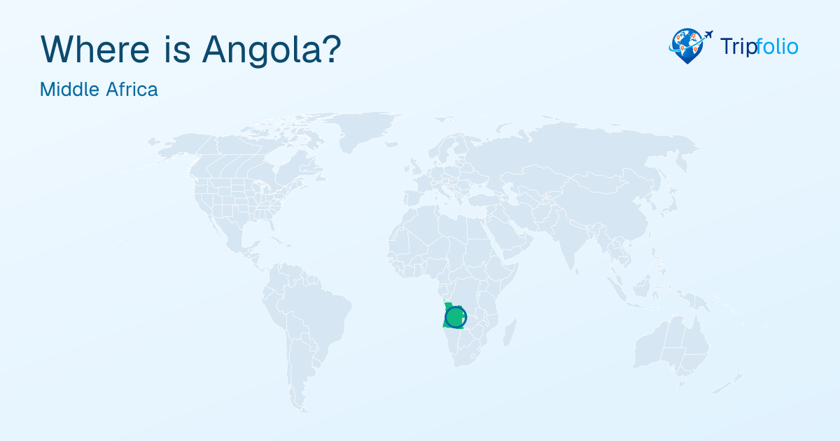 World map with Angola highlighted in green and circled