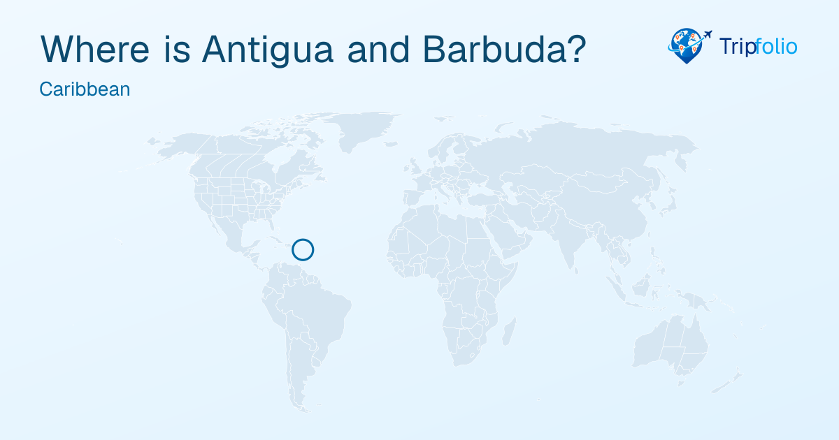 World map with Antigua and Barbuda highlighted in green and circled