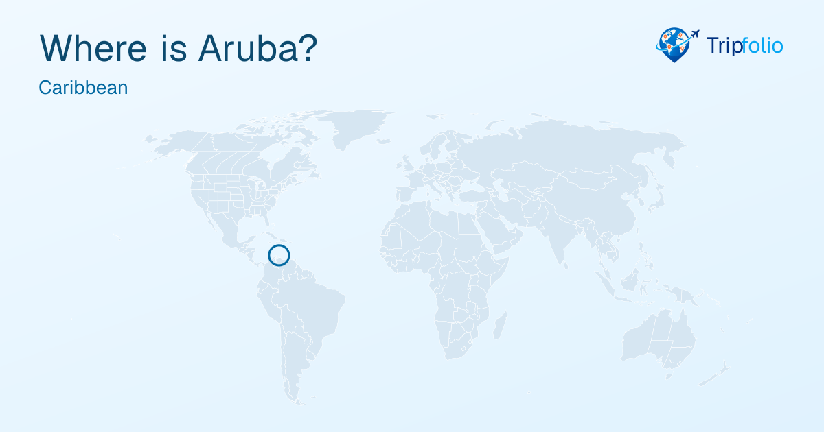 World map with Aruba highlighted in green and circled