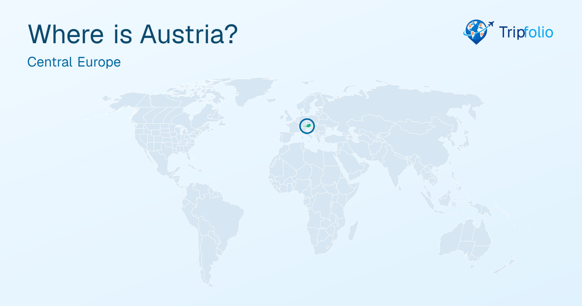 World map with Austria highlighted in green and circled