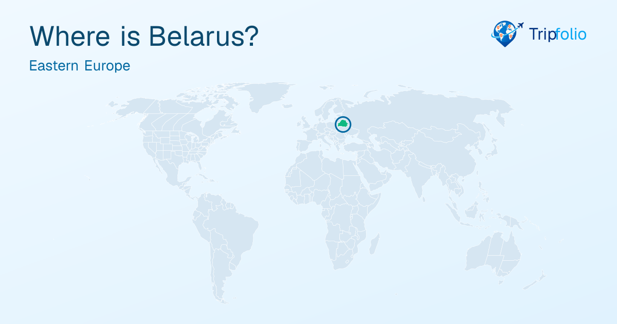 World map with Belarus highlighted in green and circled