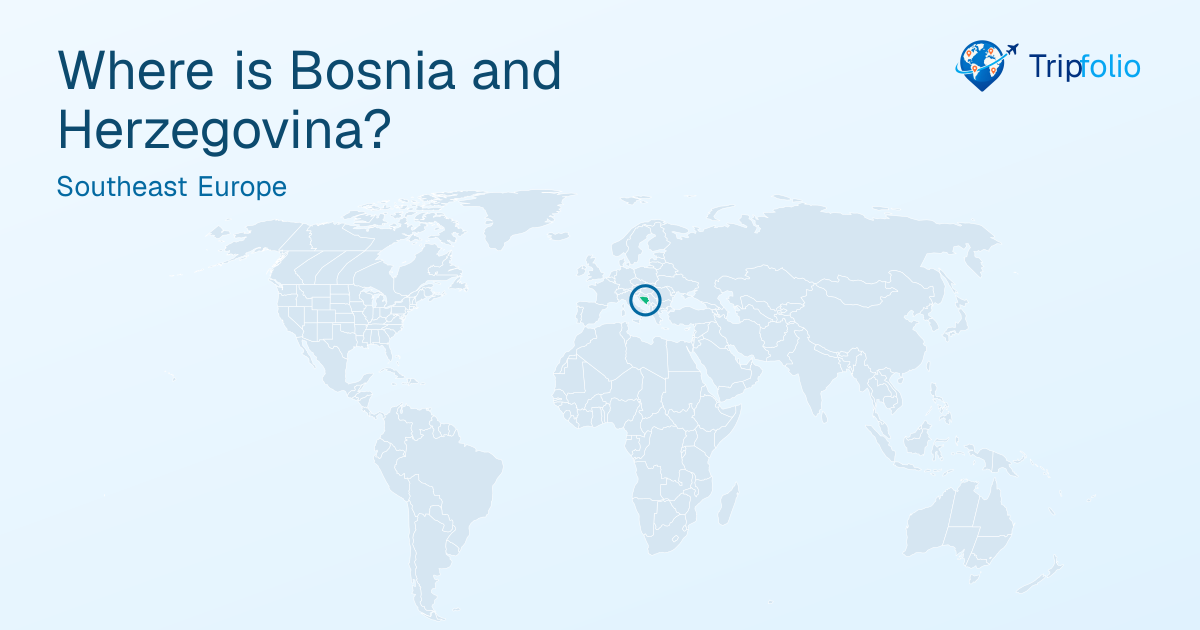 World map with Bosnia and Herzegovina highlighted in green and circled