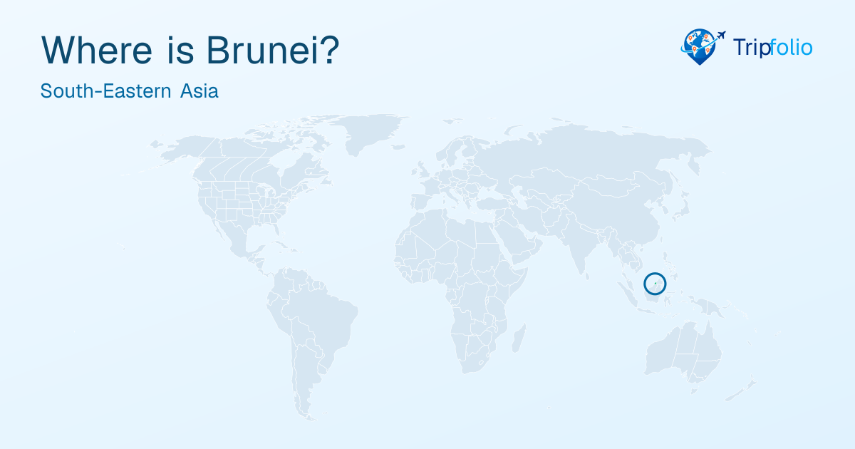 World map with Brunei highlighted in green and circled