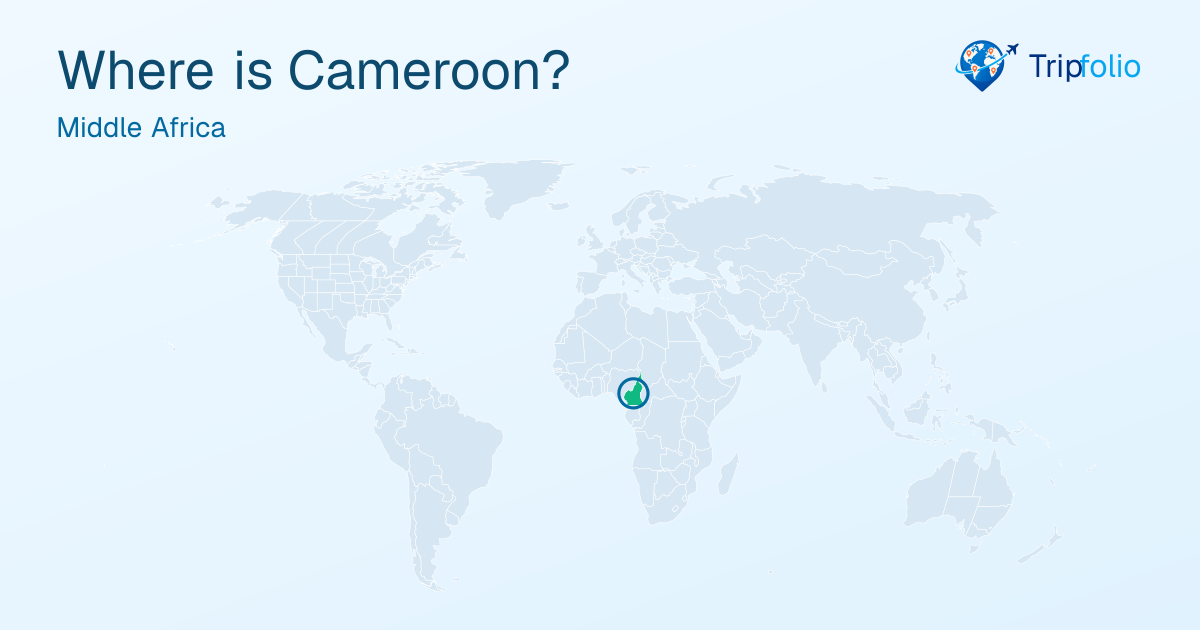 World map with Cameroon highlighted in green and circled