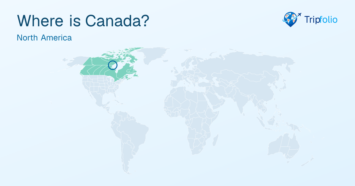 World map with Canada highlighted in green and circled