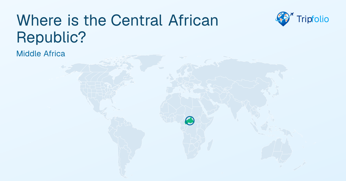 World map with the Central African Republic highlighted in green and circled