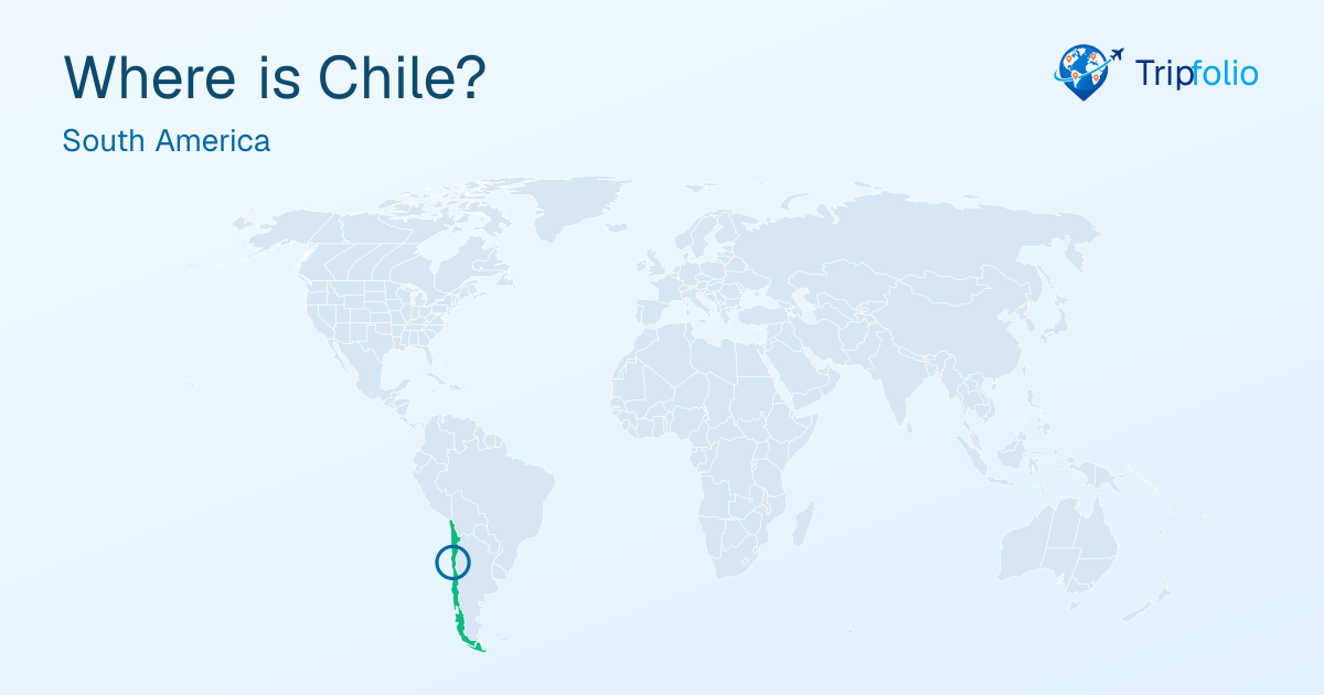 World map with Chile highlighted in green and circled