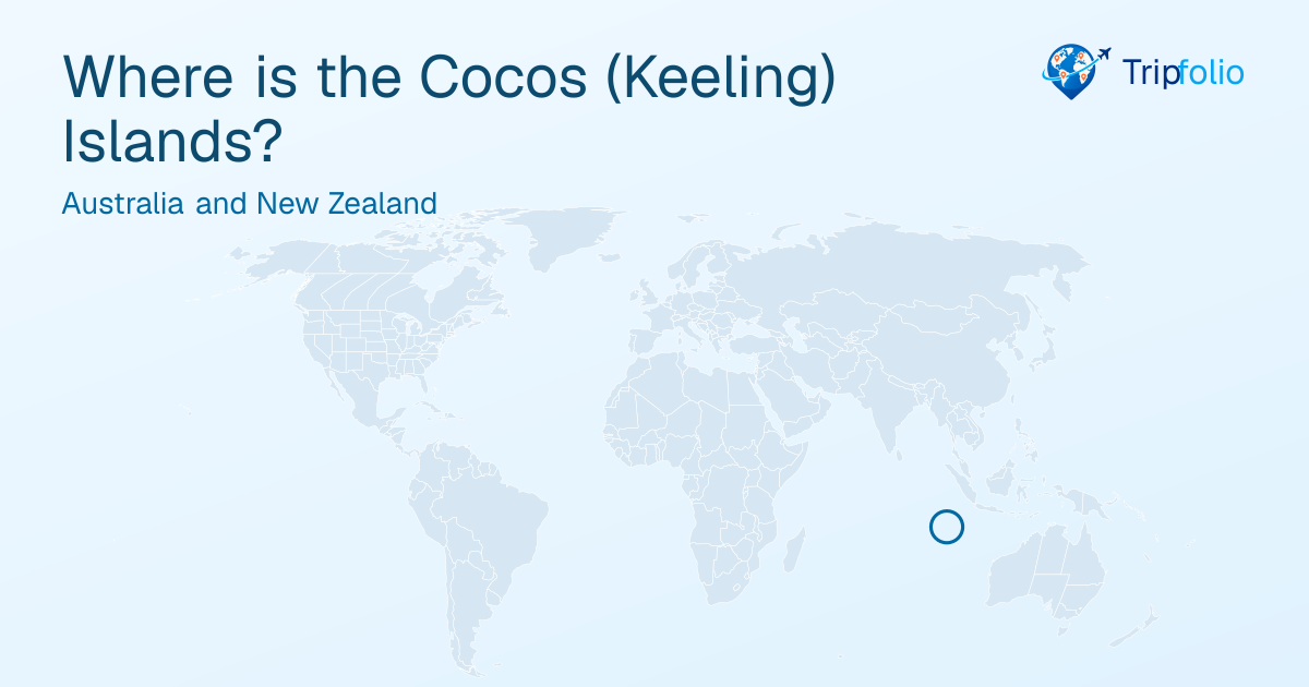 World map with the Cocos (Keeling) Islands highlighted in green and circled