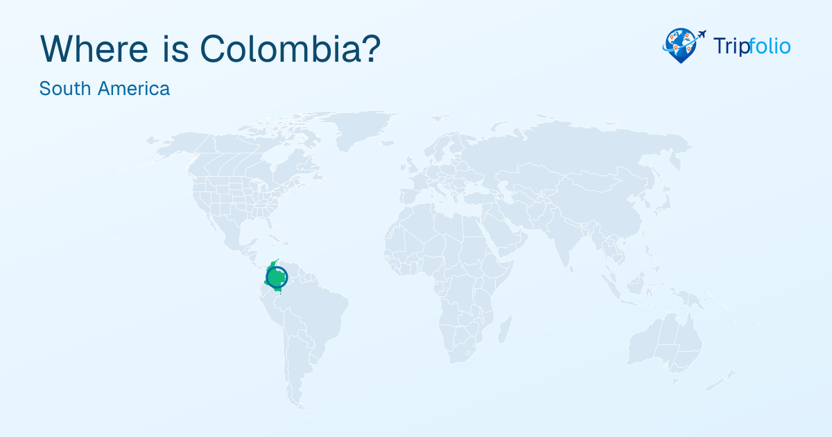 World map with Colombia highlighted in green and circled