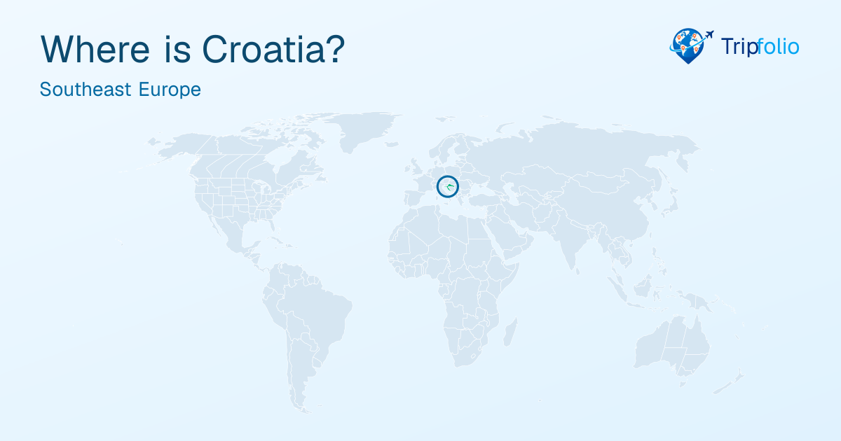World map with Croatia highlighted in green and circled