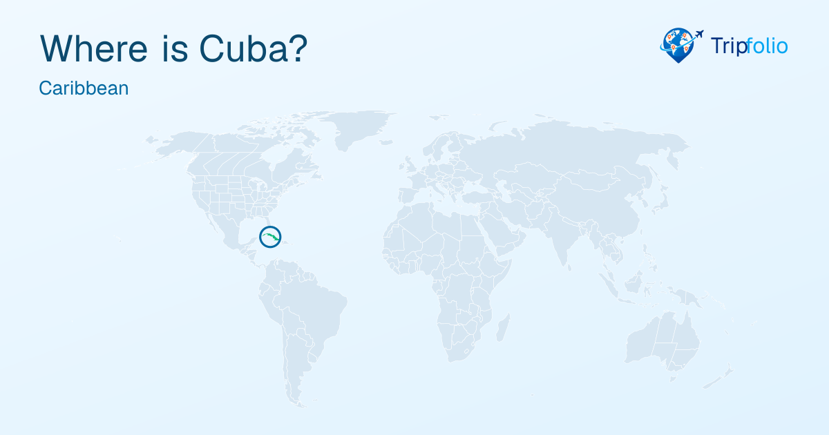 World map with Cuba highlighted in green and circled