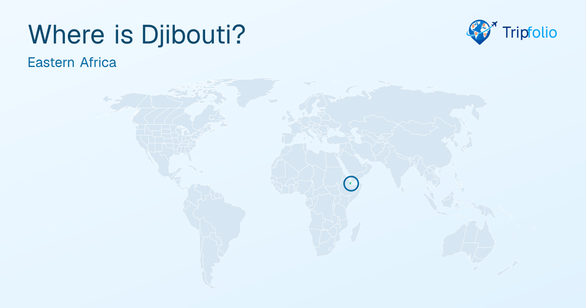 World map with Djibouti highlighted in green and circled