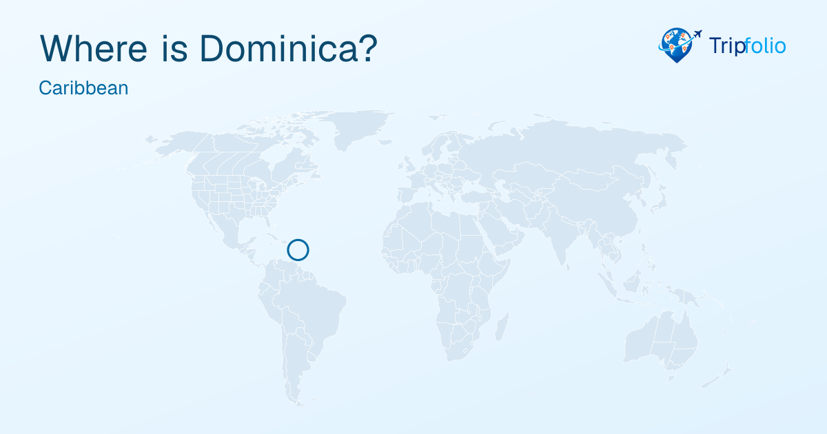 World map with Dominica highlighted in green and circled