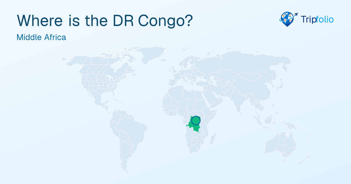 World map with the DR Congo highlighted in green and circled