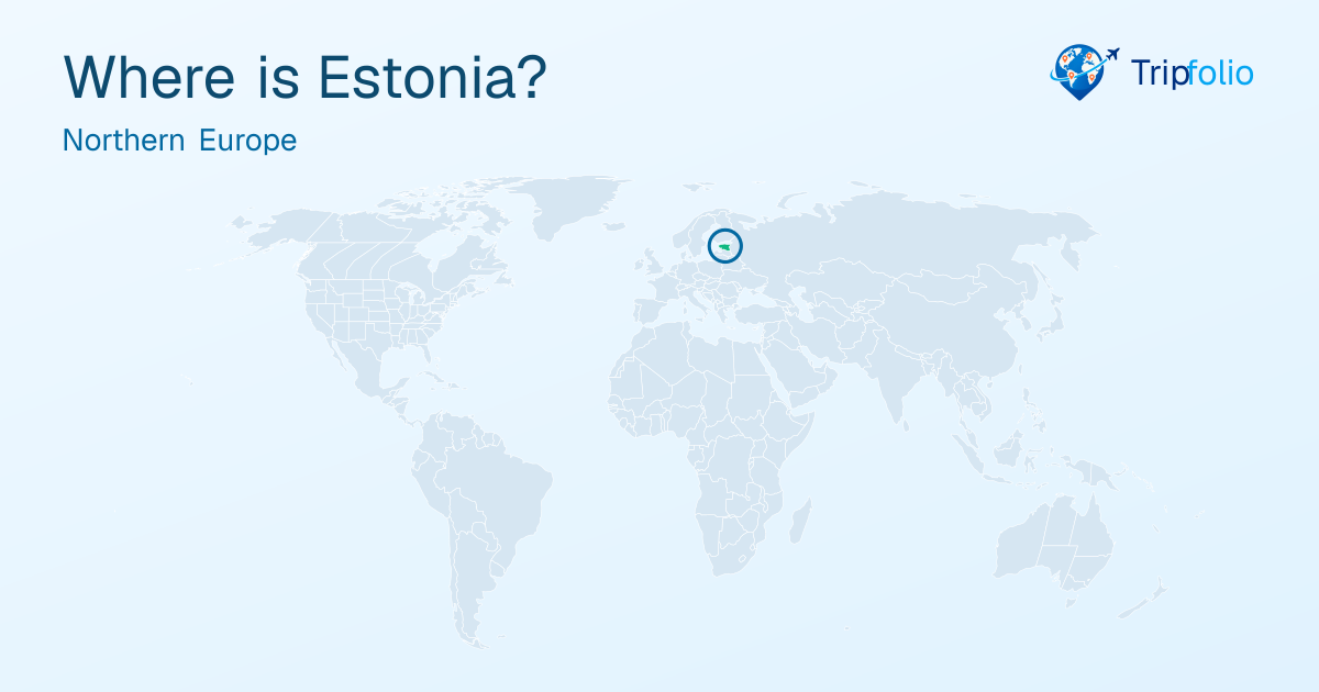 World map with Estonia highlighted in green and circled