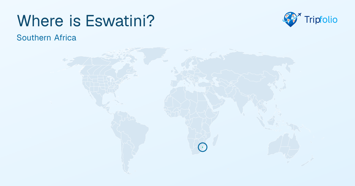 World map with Eswatini highlighted in green and circled
