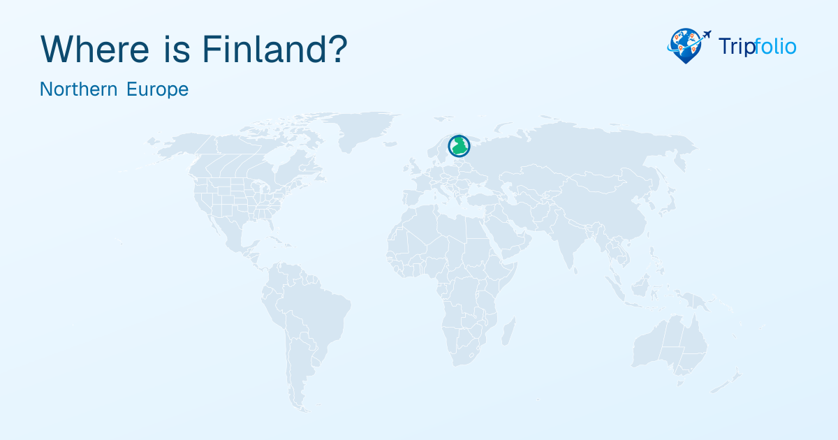 World map with Finland highlighted in green and circled