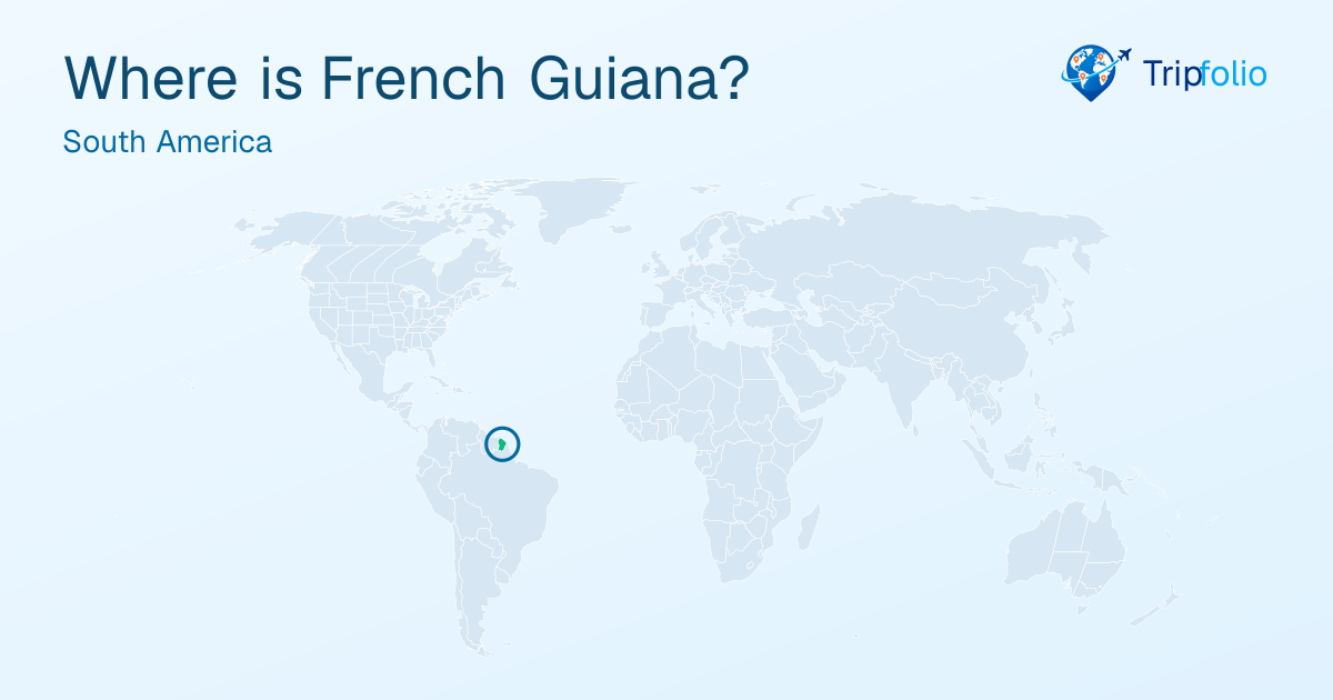 World map with French Guiana highlighted in green and circled