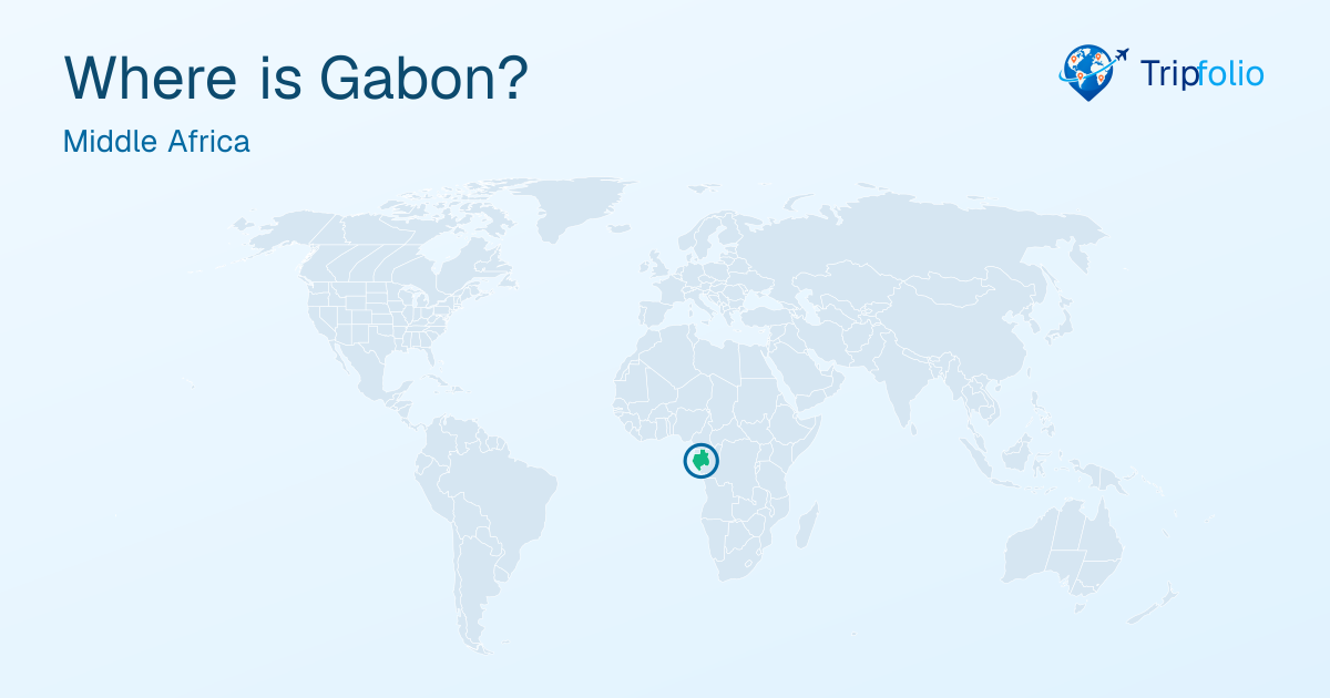 World map with Gabon highlighted in green and circled