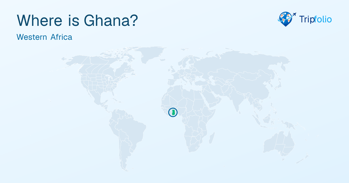 World map with Ghana highlighted in green and circled