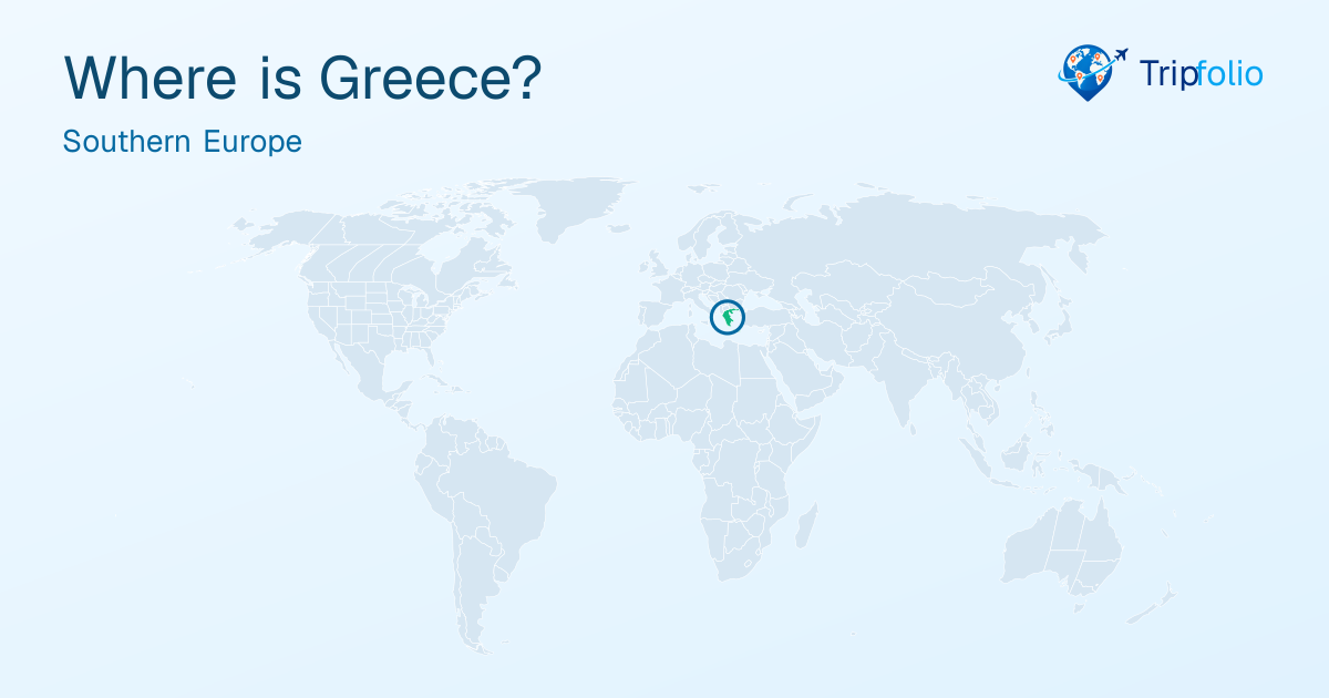 World map with Greece highlighted in green and circled