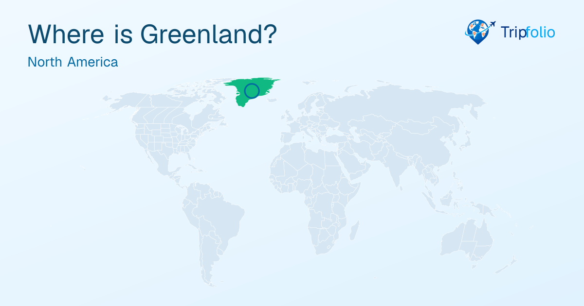 World map with Greenland highlighted in green and circled