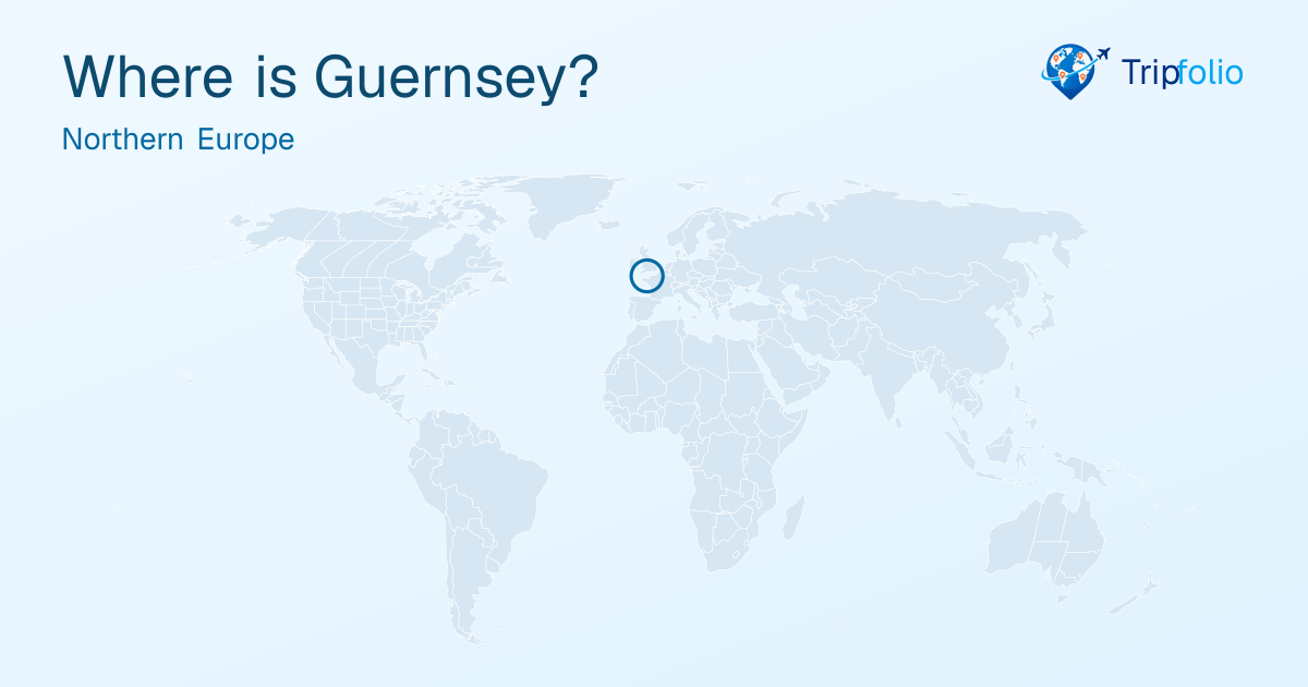 World map with Guernsey highlighted in green and circled