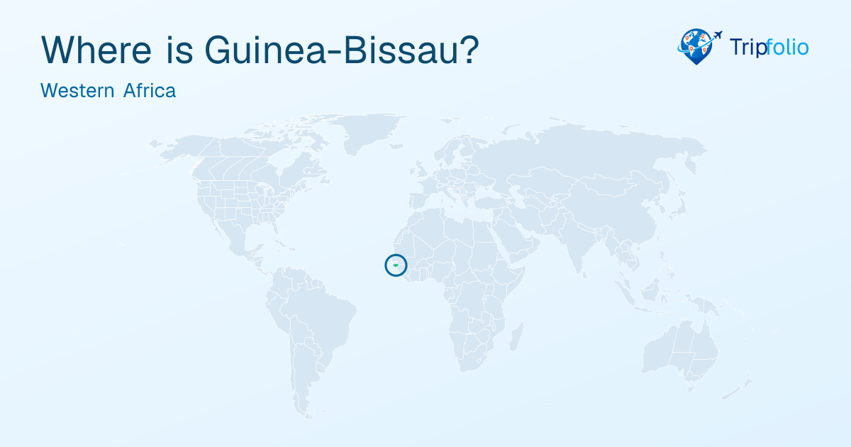 World map with Guinea-Bissau highlighted in green and circled