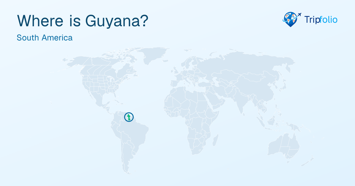 World map with Guyana highlighted in green and circled