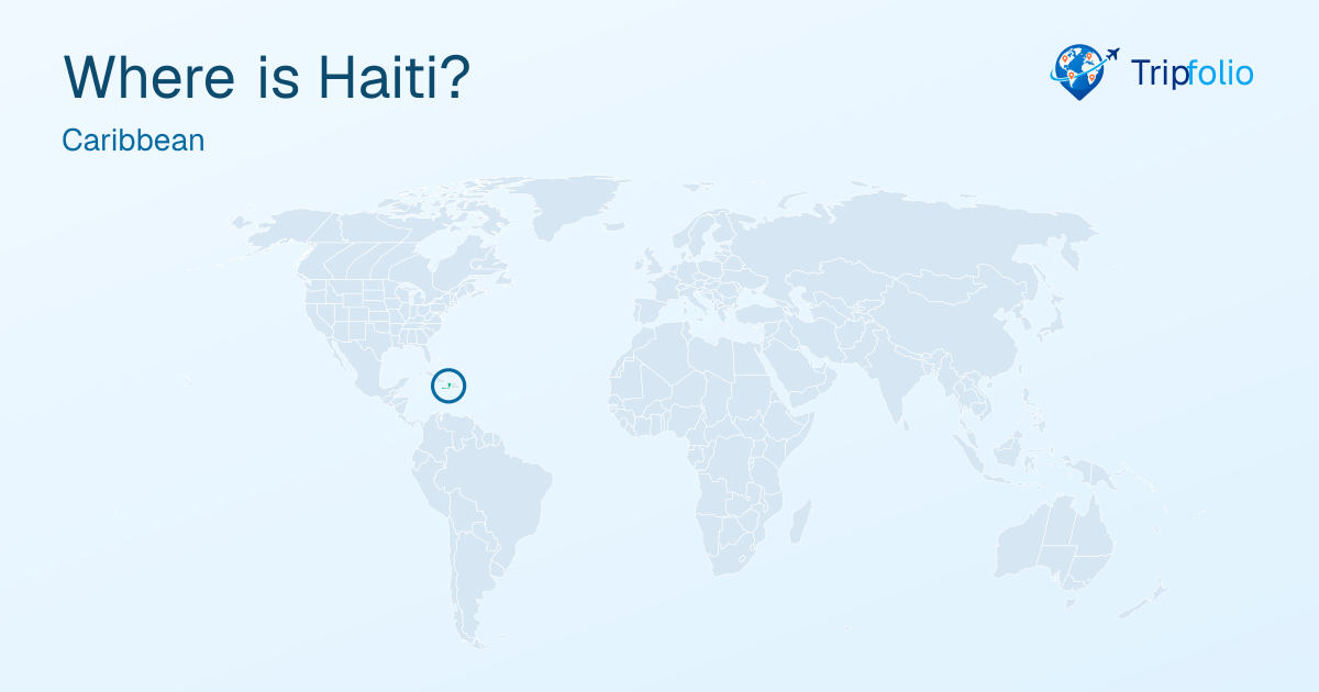 World map with Haiti highlighted in green and circled