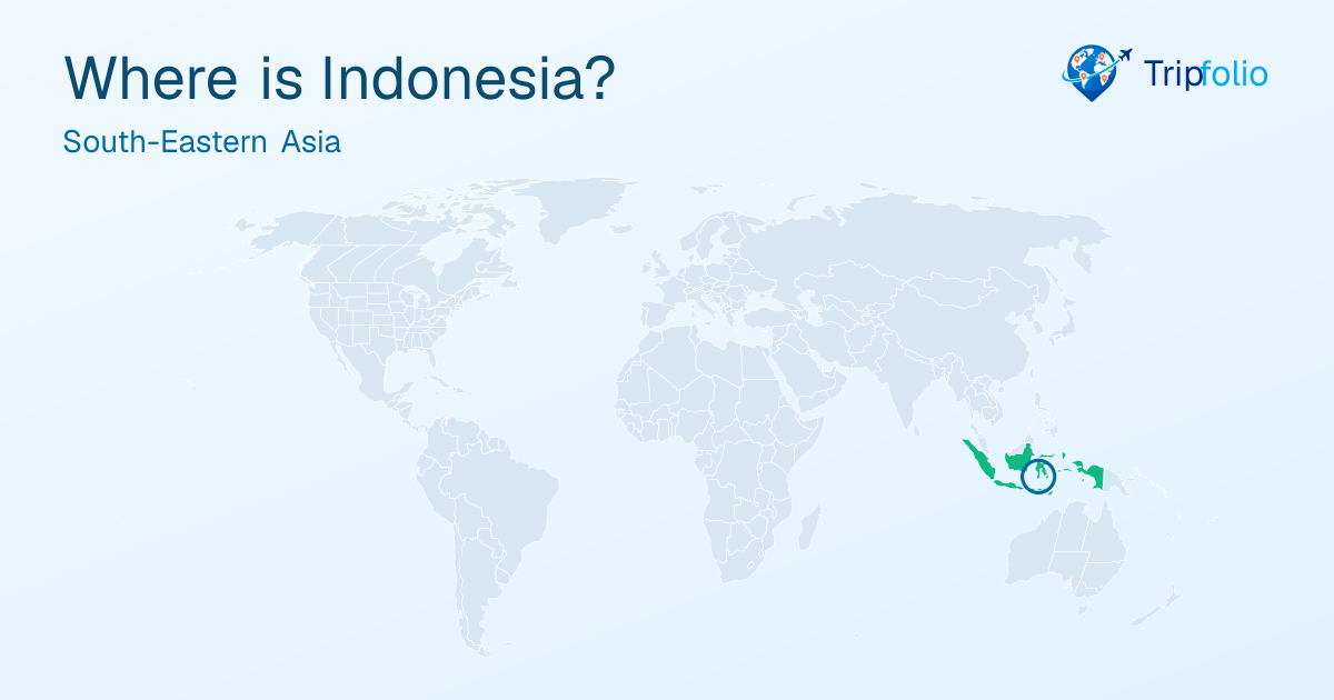 World map with Indonesia highlighted in green and circled