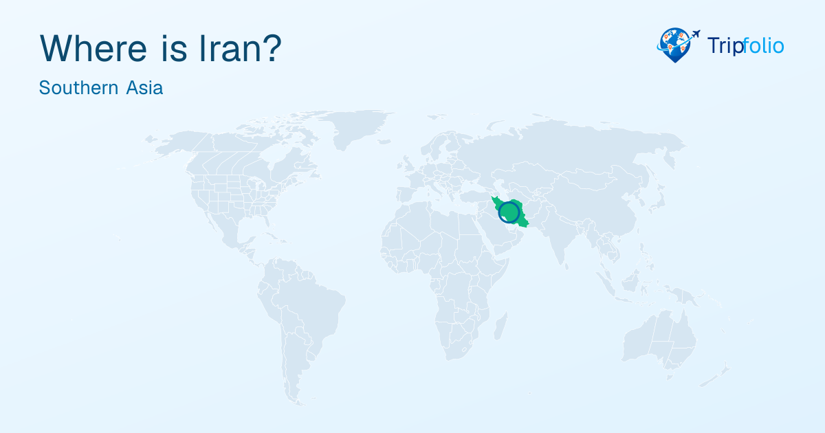 World map with Iran highlighted in green and circled