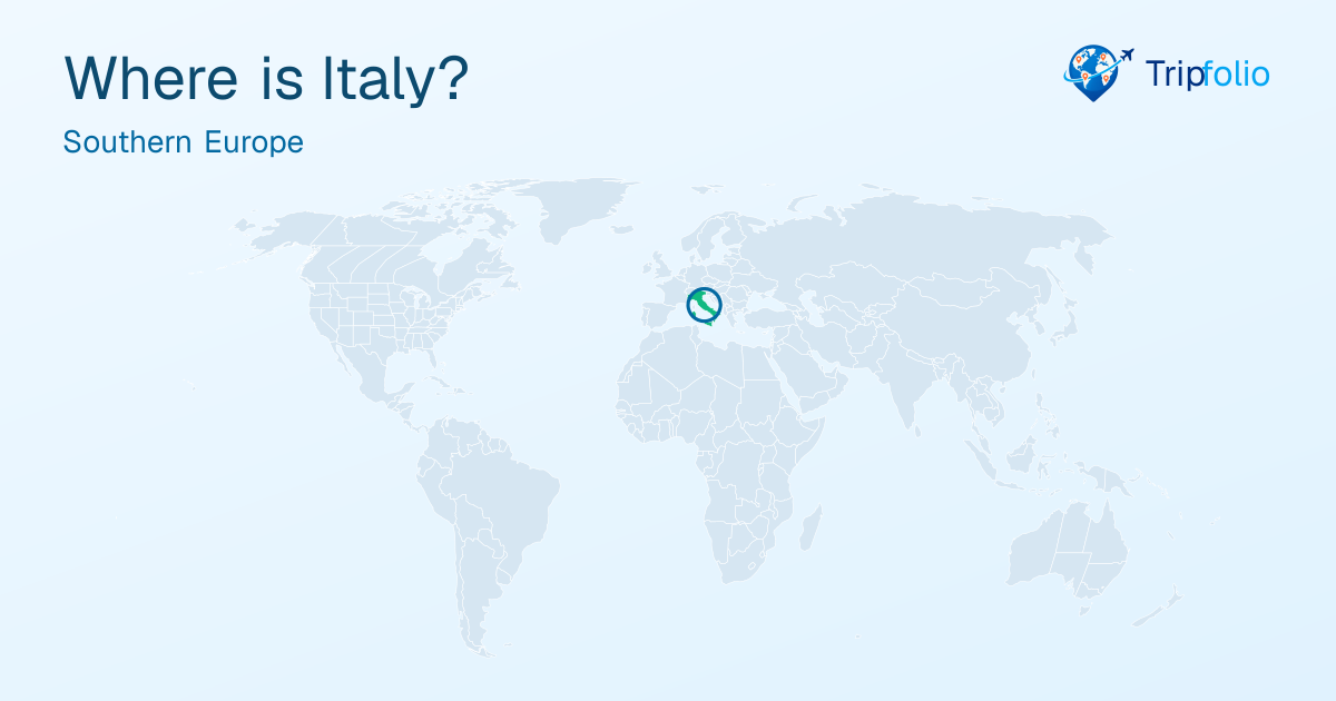 World map with Italy highlighted in green and circled