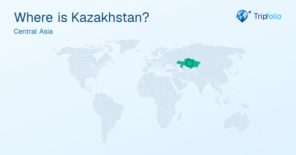 World map with Kazakhstan highlighted in green and circled