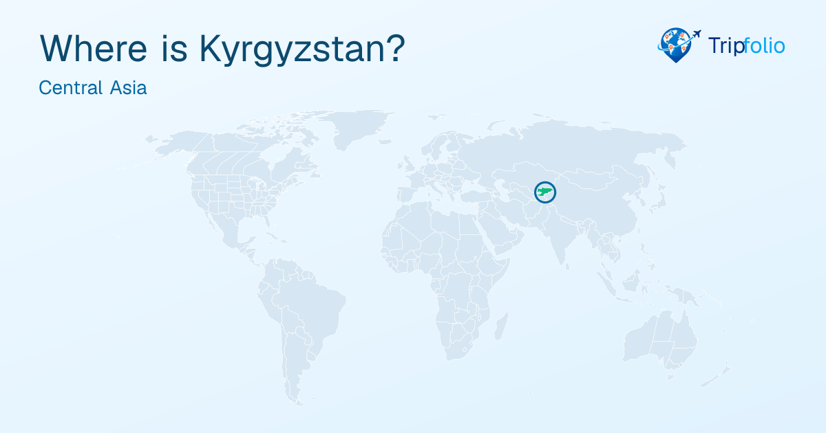 World map with Kyrgyzstan highlighted in green and circled