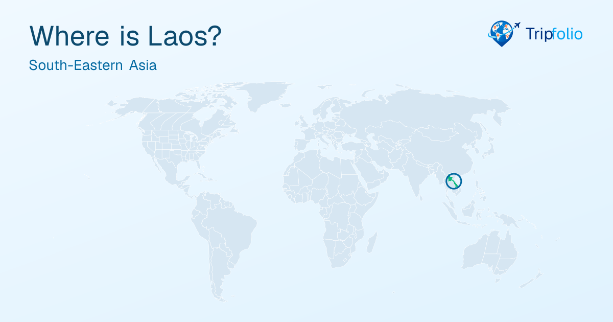 World map with Laos highlighted in green and circled