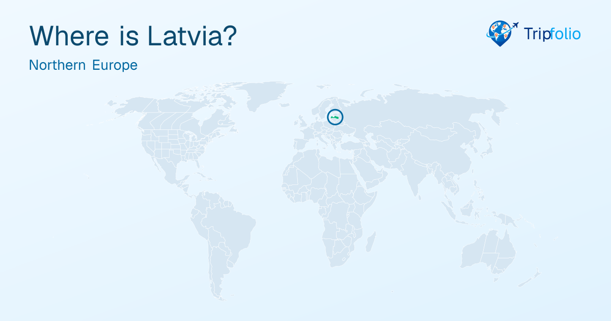 World map with Latvia highlighted in green and circled