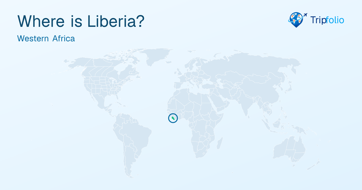 World map with Liberia highlighted in green and circled