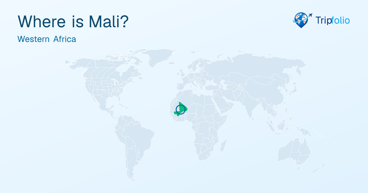 World map with Mali highlighted in green and circled