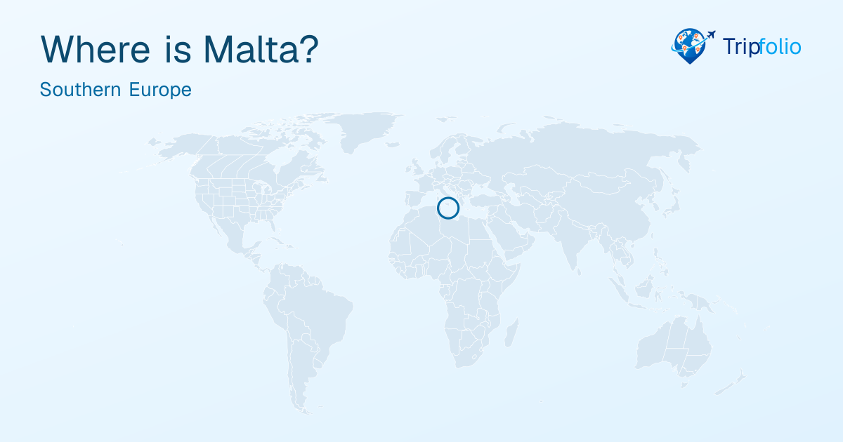 World map with Malta highlighted in green and circled