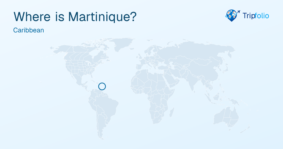 World map with Martinique highlighted in green and circled
