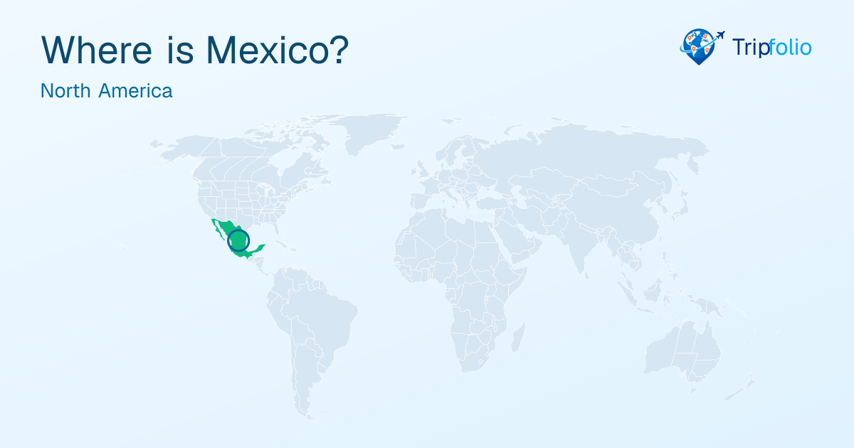 World map with Mexico highlighted in green and circled