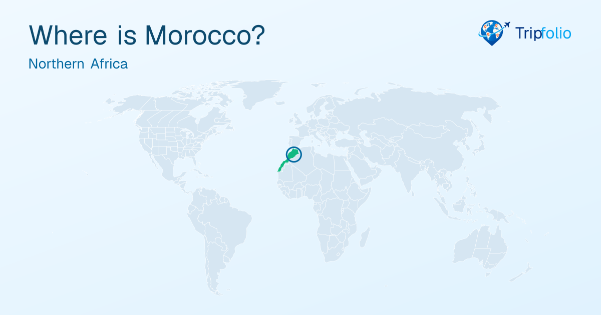 World map with Morocco highlighted in green and circled