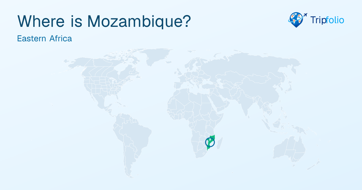 World map with Mozambique highlighted in green and circled