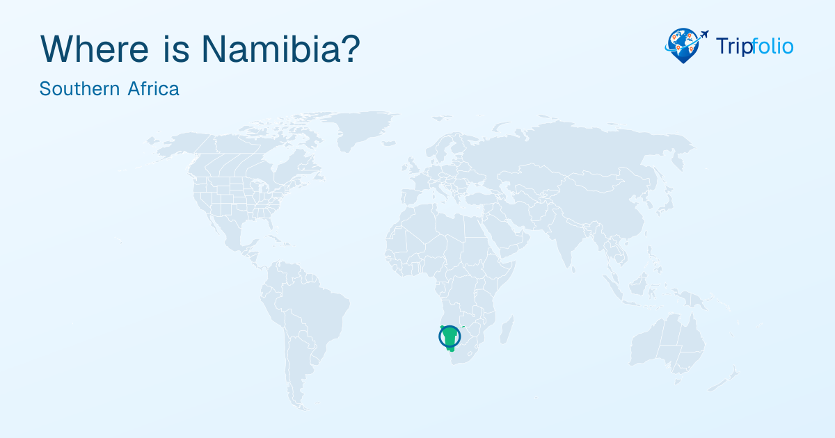 World map with Namibia highlighted in green and circled