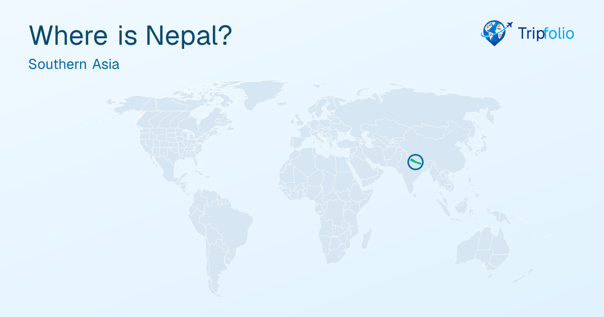 World map with Nepal highlighted in green and circled