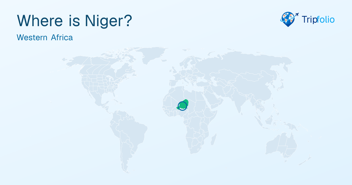 World map with Niger highlighted in green and circled