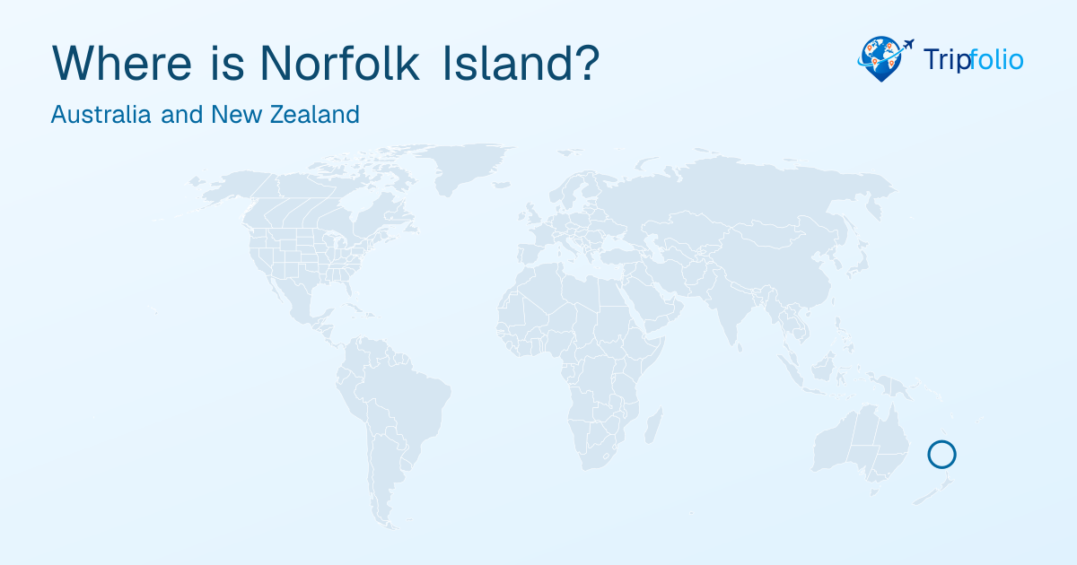 World map with Norfolk Island highlighted in green and circled